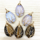 Natural Stone Crystal Roses Quartz Tree of Life Pendants