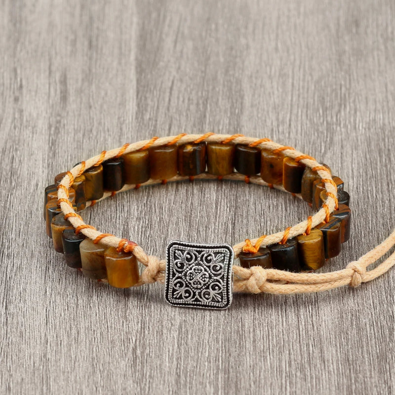 Striped Agate Bracelet Cylindrical Hand-knitted Bangle