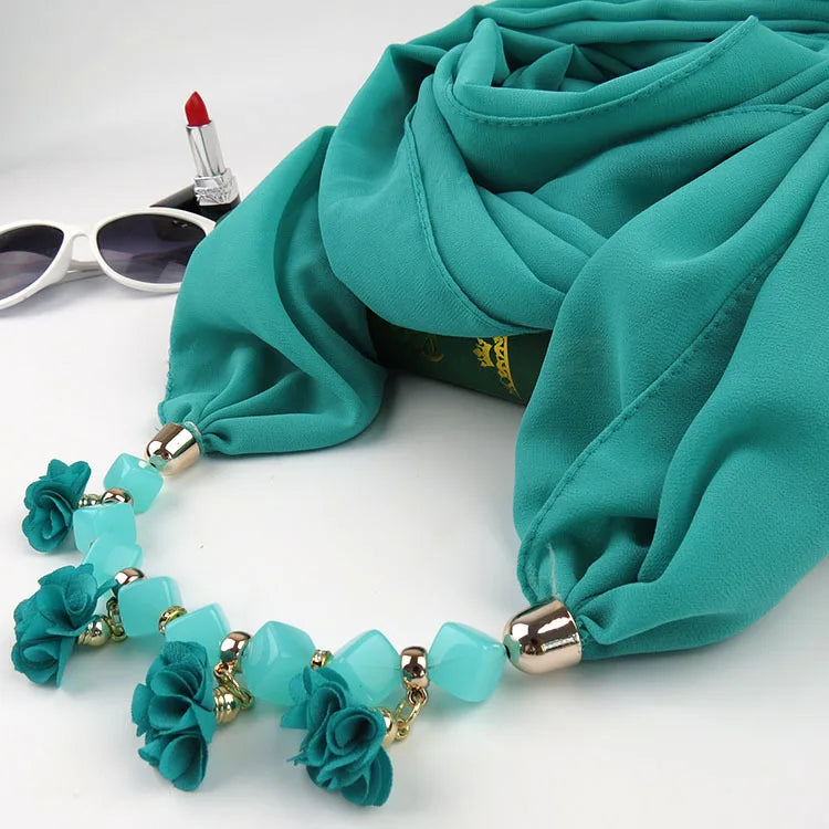 Geometric Beads Necklaces Flowers Wrap Scarf Necklace