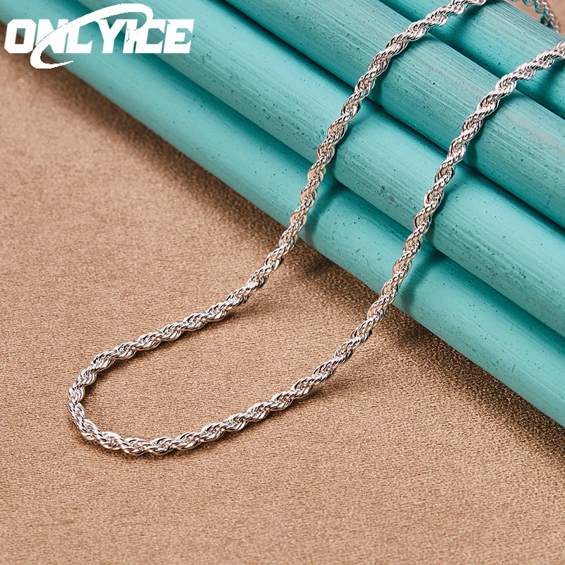 925 Silver 3mm Water Wave Necklace for Women Wedding Party