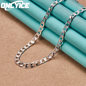 925 Sterling Silver 4mm Side Chain Necklace 16-30 Inch for Wedding Party