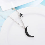 925 Silver Asymmetric Star Moon Necklace High Jewelry