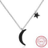 925 Silver Asymmetric Star Moon Necklace High Jewelry