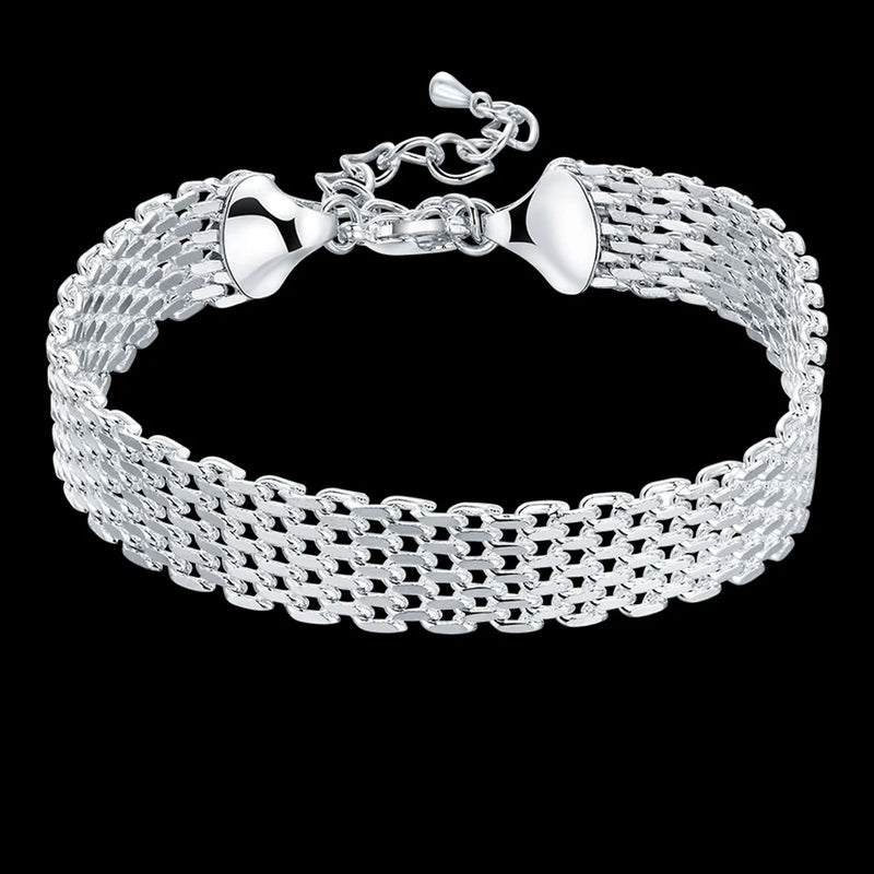 925 Silver Bracelet Women Weaving Chain Wedding Christmas Jewelry