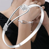 925 Silver Flower Bangle Bracelet