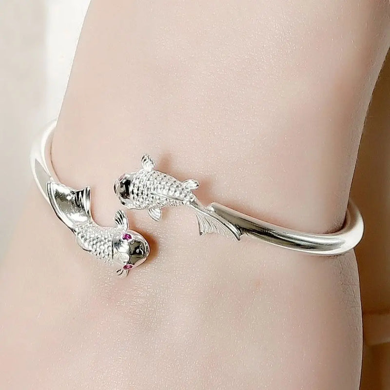 925 Silver Bracelet Women Fish Cuff Bangle Adjustable Jewelry