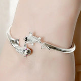 925 Silver Bracelet Women Fish Cuff Bangle Adjustable Jewelry