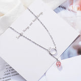 925 Sterling Silver Strawberry Crystal Cat Necklace