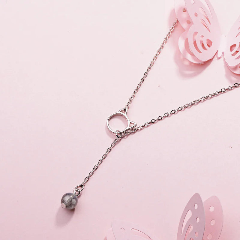 925 Sterling Silver Strawberry Crystal Cat Necklace