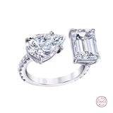 925 Silver Pear Cut Emerald Green Gemstone Open Ring