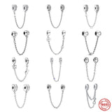 925 Silver Safety Chain Heart Charm Beads for Bracelet Fixing Clip DIY