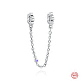 925 Silver Safety Chain Heart Charm Beads for Bracelet Fixing Clip DIY