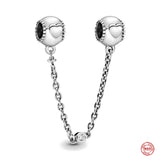 925 Silver Safety Chain Heart Charm Beads for Bracelet Fixing Clip DIY