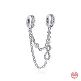 925 Silver Safety Chain Heart Charm Beads for Bracelet Fixing Clip DIY
