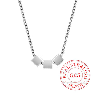 925 Silver Three Square Necklace Geometric Pendant for Women
