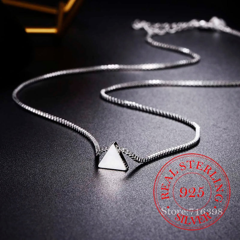 925 Silver Triangle Necklace Geometric Pendant Small Fresh Design