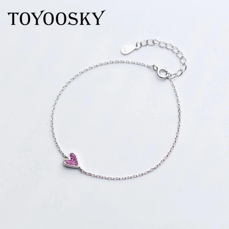 Charming Heart Bracelets & Bangles 925 Sterling Silver Jewelry