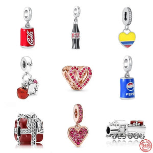 Europe Cola Love Beads Pendant Sterling Silver Dangle Charm