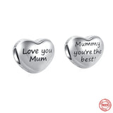 Family Bead 925 Silver DAD MOM Pendant Love Heart Charm