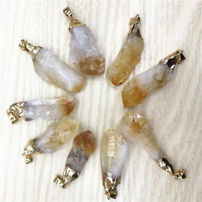 Natural Stone Citrine Crystal Pendant Necklace Reiki 6pcs