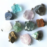 Raw Ore Pendants Necklace Tourmaline Gray Agates Lapis Lazuli Roses Quartz 6pcs