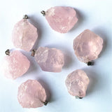Raw Ore Pendants Necklace Tourmaline Gray Agates Lapis Lazuli Roses Quartz 6pcs