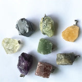 Raw Ore Pendants Necklace Tourmaline Gray Agates Lapis Lazuli Roses Quartz 6pcs