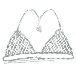Rhinestone Bikini Body Harness Set Crystal Lingerie Bra Thong