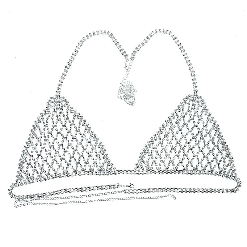 Rhinestone Bikini Body Harness Set Crystal Lingerie Bra Thong