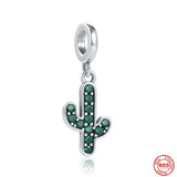 925 Silver Cactus Pendant Panda Charm Beads Bracelet DIY Jewelry