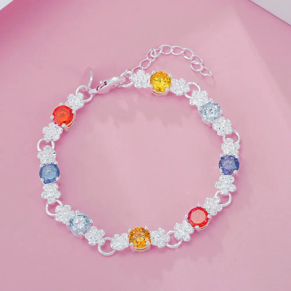 Noble 925 Sterling Silver Crystal Bracelet Women Jewelry