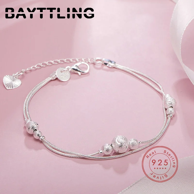 Elegant S925 Silver Double Layer Bead Bracelet for Women