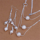 925 Silver Beads Necklace Earrings Set
