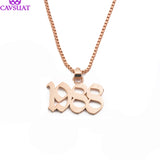 Old English Number Pendant Necklace Date Charm Box Chain