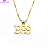 Old English Number Pendant Necklace Date Charm Box Chain