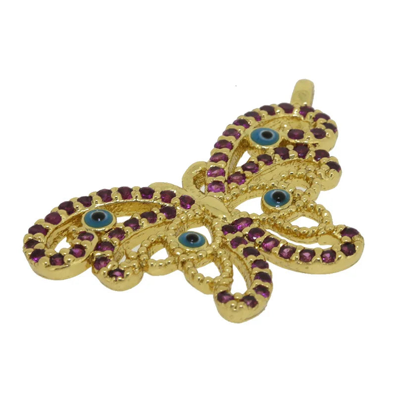 Hot Pink CZ Butterfly Evil Eye Charm Pendant Accessory
