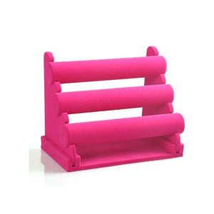 Hot Pink Velvet 3 Tier Bracelet Watch Stand Holder Jewelry Showcase Display