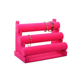 Hot Pink Velvet 3 Tier Bracelet Watch Stand Holder Jewelry Showcase Display