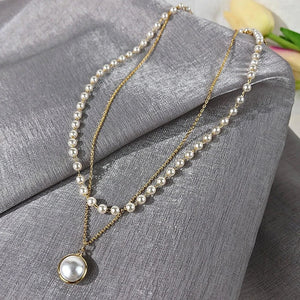 Double Layer Pearl Pendant Necklace for Women Alloy Clavicle Chain Gift