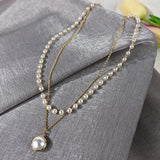Double Layer Pearl Pendant Necklace for Women Alloy Clavicle Chain Gift