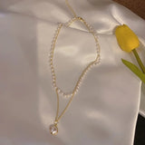 Double Layer Pearl Pendant Necklace for Women Alloy Clavicle Chain Gift