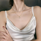 Double Layer Pearl Pendant Necklace for Women Alloy Clavicle Chain Gift