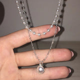 Double Layer Pearl Pendant Necklace for Women Alloy Clavicle Chain Gift