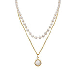 Double Layer Pearl Pendant Necklace for Women Alloy Clavicle Chain Gift