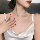 Double Layer Pearl Pendant Necklace for Women Alloy Clavicle Chain Gift