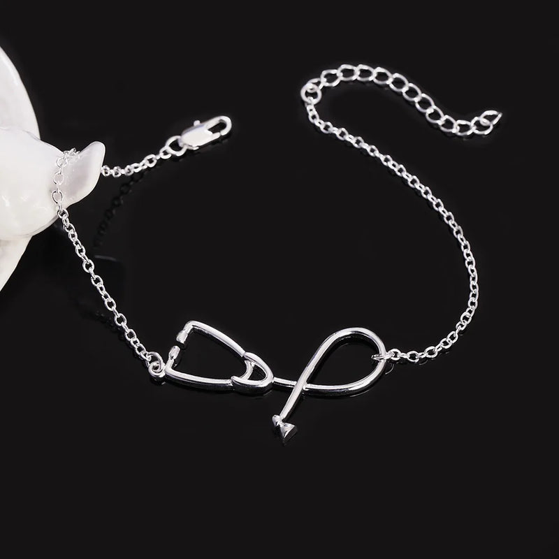 925 Silver Stethoscope Chain Bracelet for Women Wedding Party