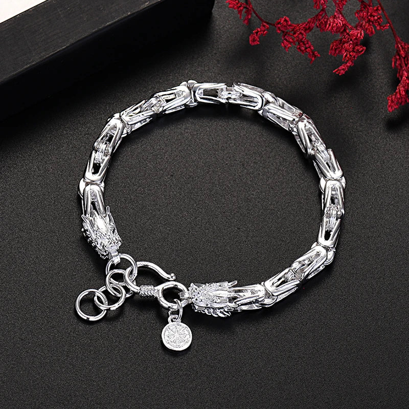 925 Silver Dragon Head Chain Bracelet for Men's Jewelry