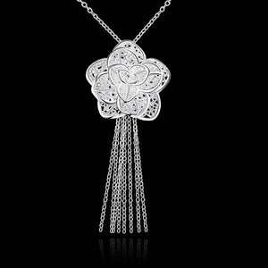 925 Silver Flowers Pendant Necklace For Women Wedding Jewelry
