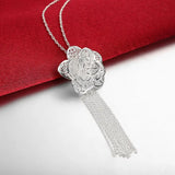925 Silver Flowers Pendant Necklace For Women Wedding Jewelry
