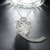 925 Silver Flowers Pendant Necklace For Women Wedding Jewelry
